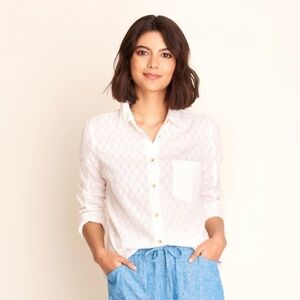 EUC Hatley Cindy Librarian Button Down Shirt White Eyelet Size XL